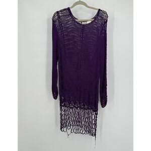 Essence by Maii Womens Top‎ Size L Purple Crochet Beaded Hem Boho Festival